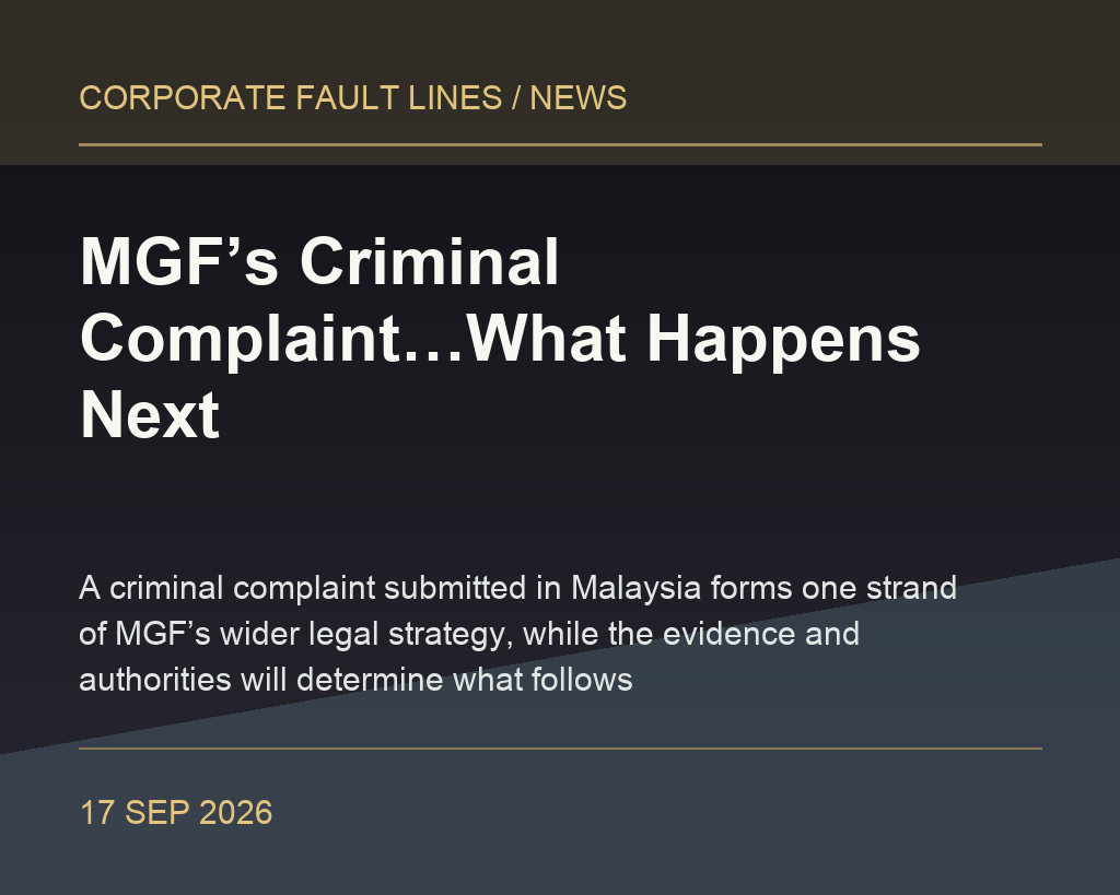 MGF’s Criminal Complaint…What Happens Next article image about news and corporate dispute intelligence