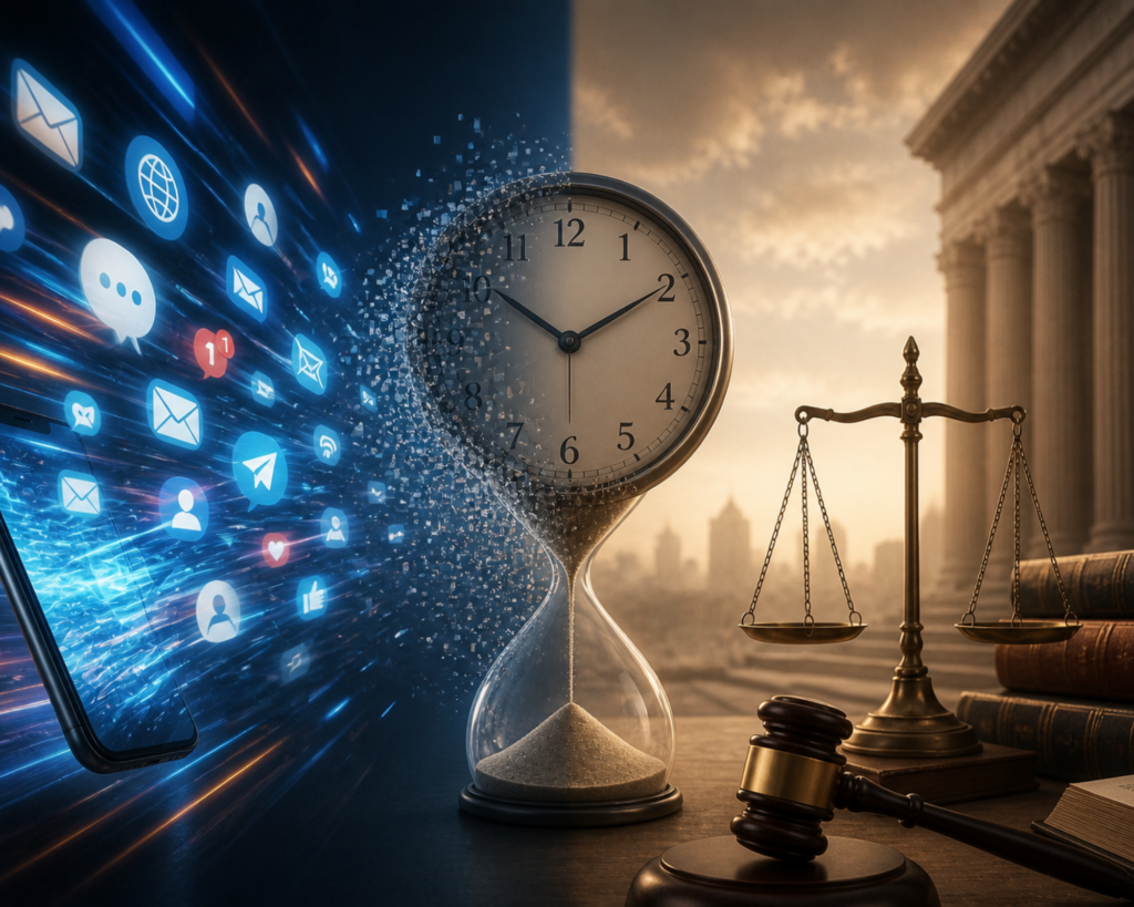 The Speed of Digital Communication vs The Pace of Law article image about supporting news and corporate dispute intelligence